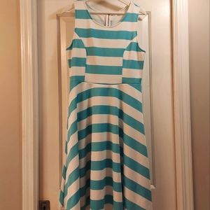 Blue and Whit Striped Sleeveless A-line Dress
